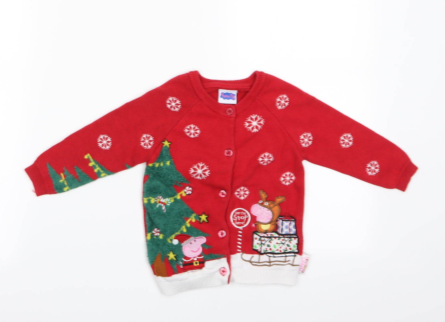 Peppa Girls Red Animal Print  Cardigan Jumper Size 12-18 Months  - Peppa Pip Christmas