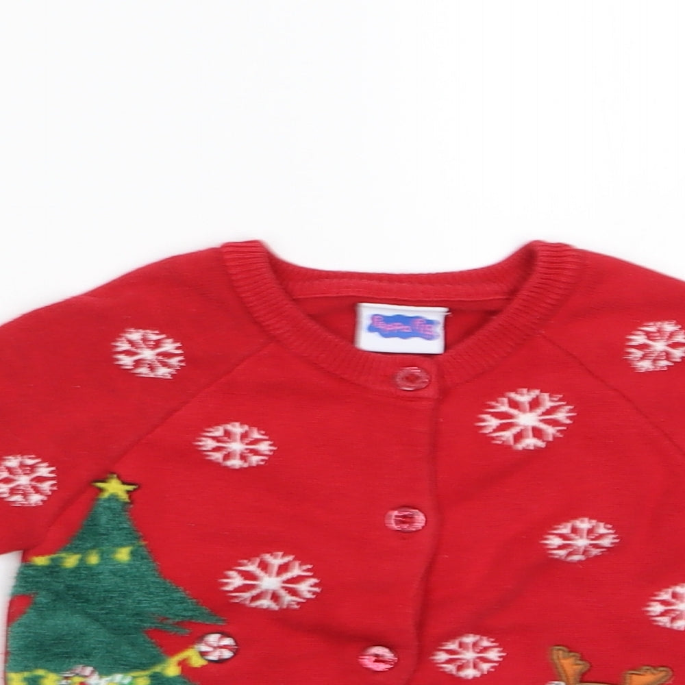 Peppa Girls Red Animal Print  Cardigan Jumper Size 12-18 Months  - Peppa Pip Christmas