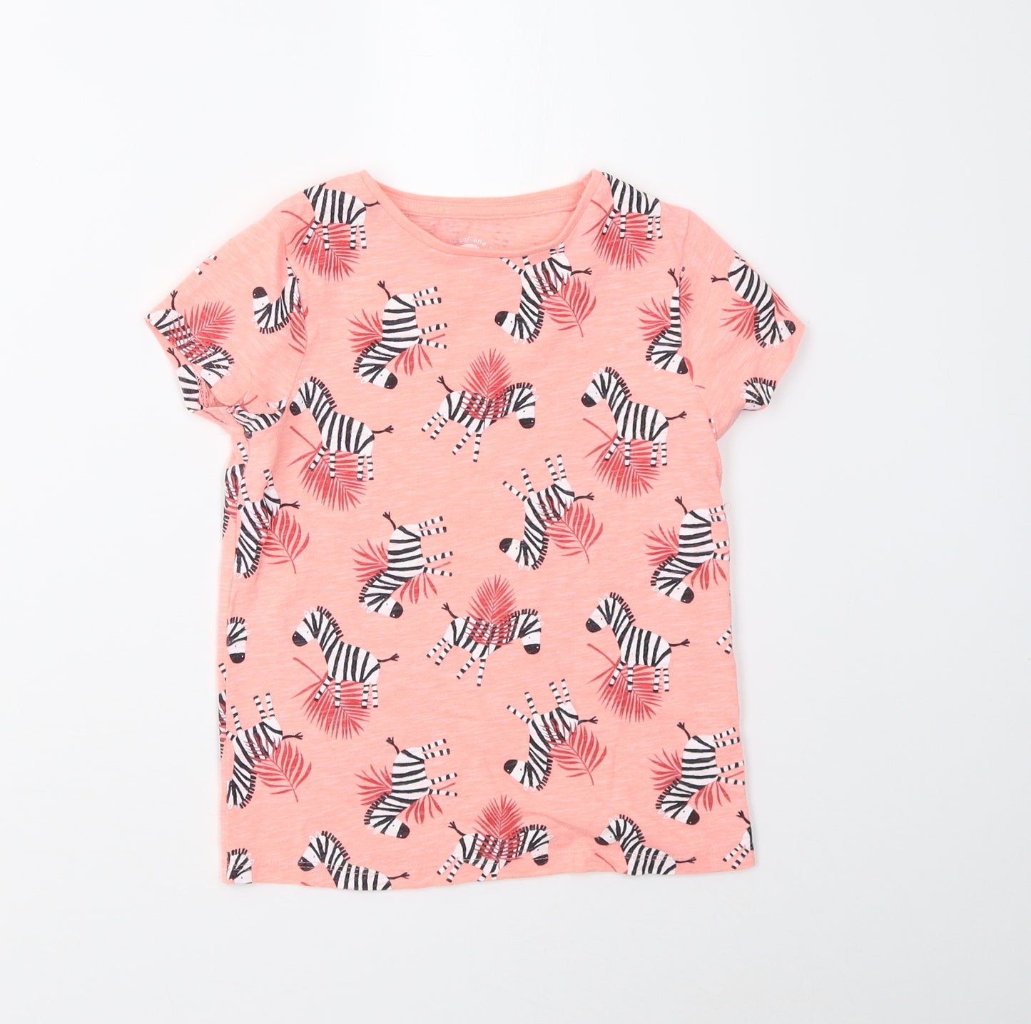 F&F Girls Pink   Basic T-Shirt Size 5-6 Years  - Zebras