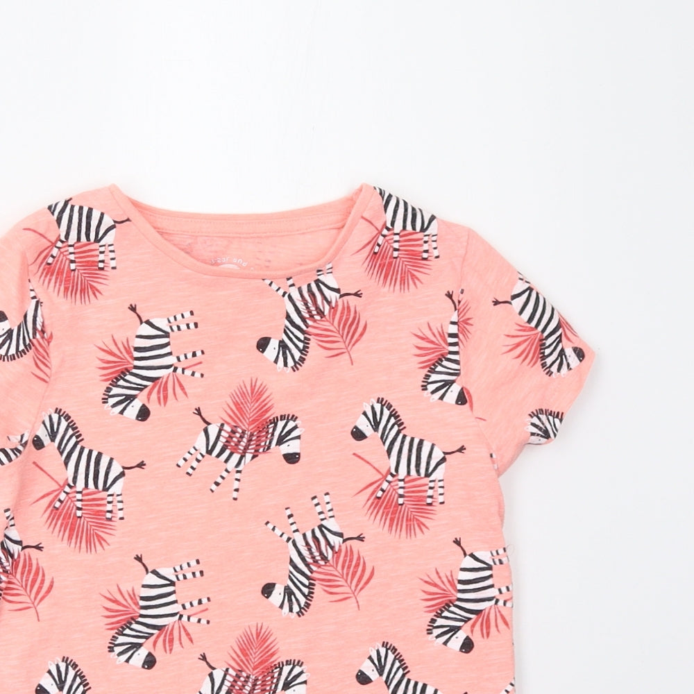 F&F Girls Pink   Basic T-Shirt Size 5-6 Years  - Zebras