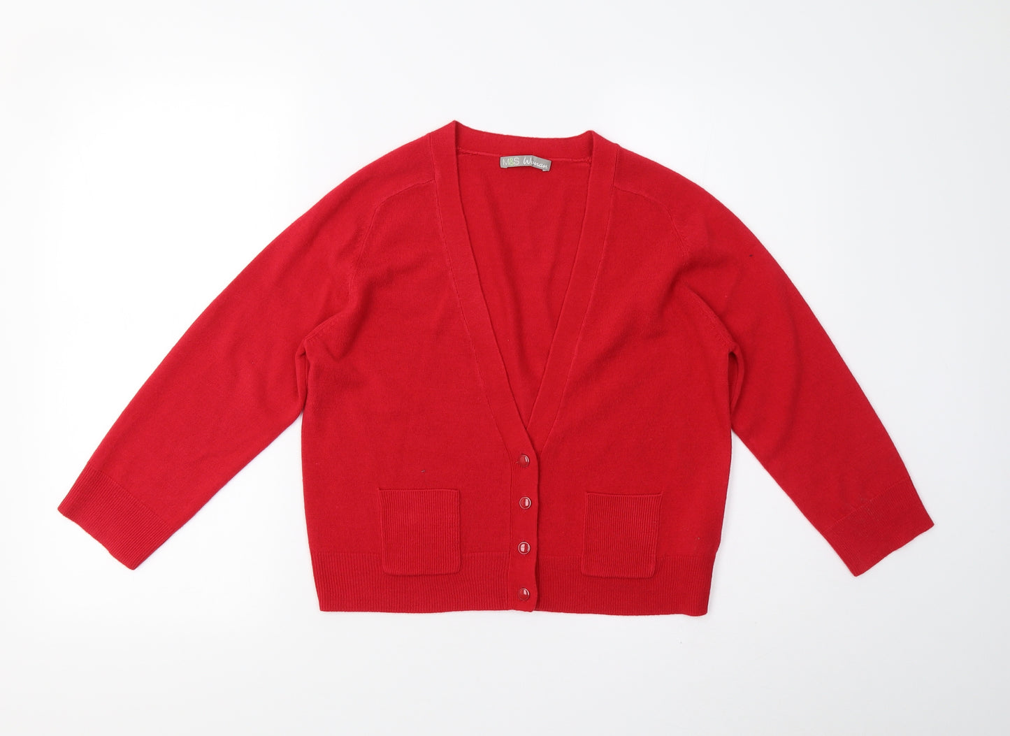M&S Womens Red  Knit Cardigan Jumper Size 12