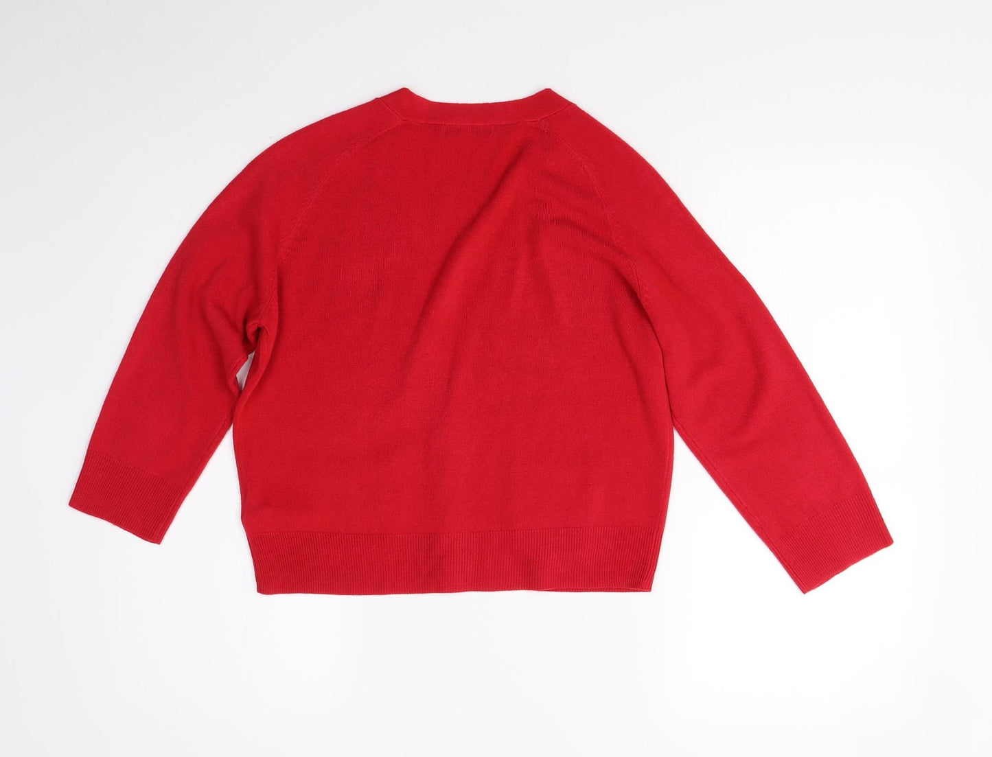 M&S Womens Red  Knit Cardigan Jumper Size 12