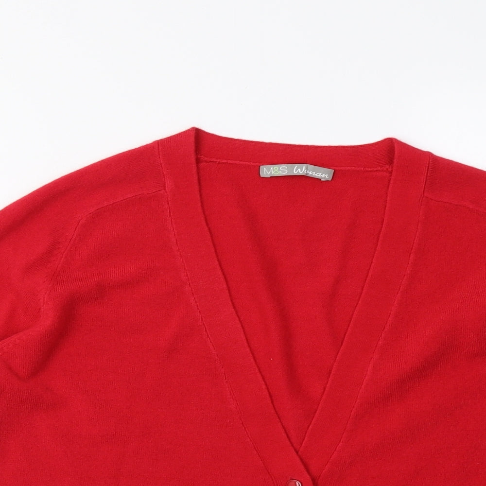 M&S Womens Red  Knit Cardigan Jumper Size 12