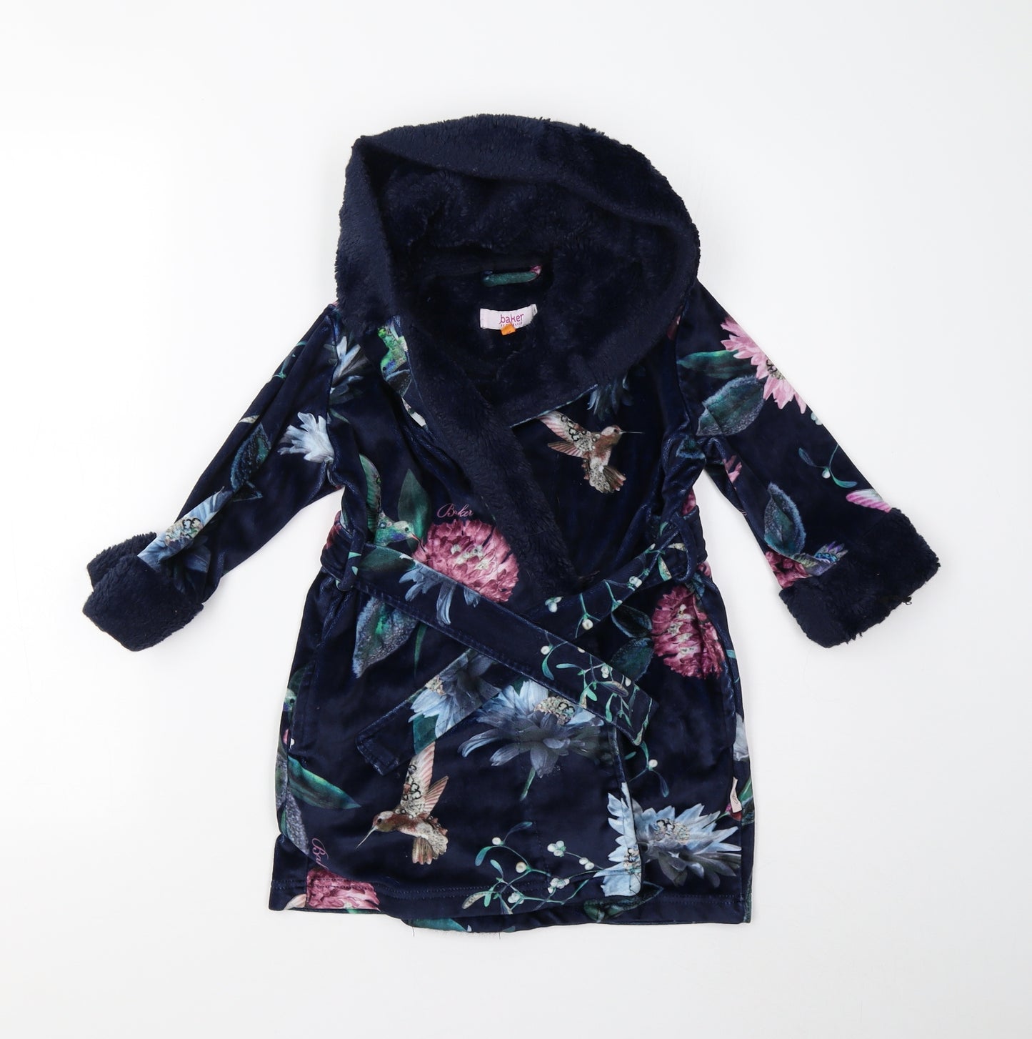 Baker by Ted Baker Girls Blue Floral Fleece  Gown Size 3-4 Years