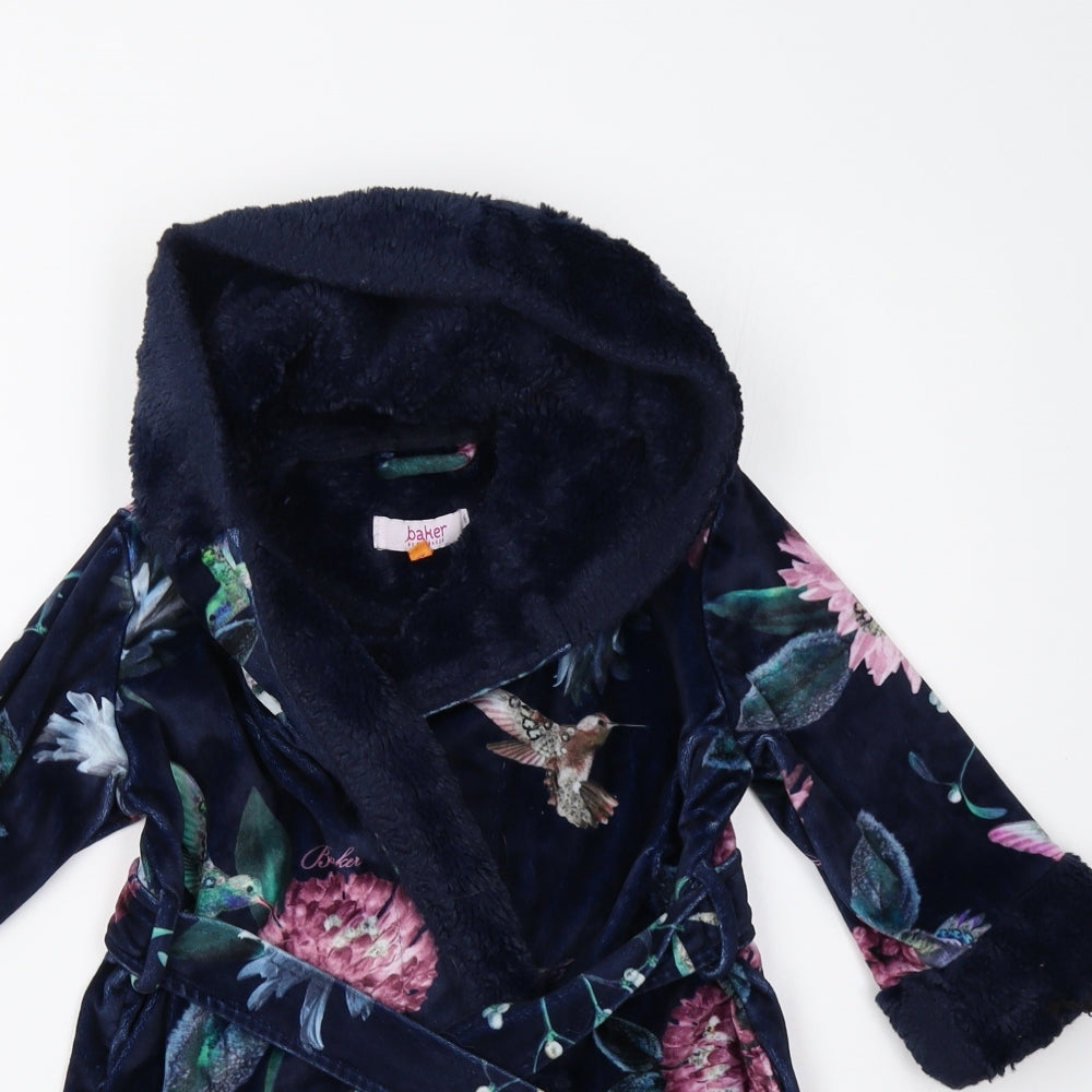 Baker by Ted Baker Girls Blue Floral Fleece  Gown Size 3-4 Years