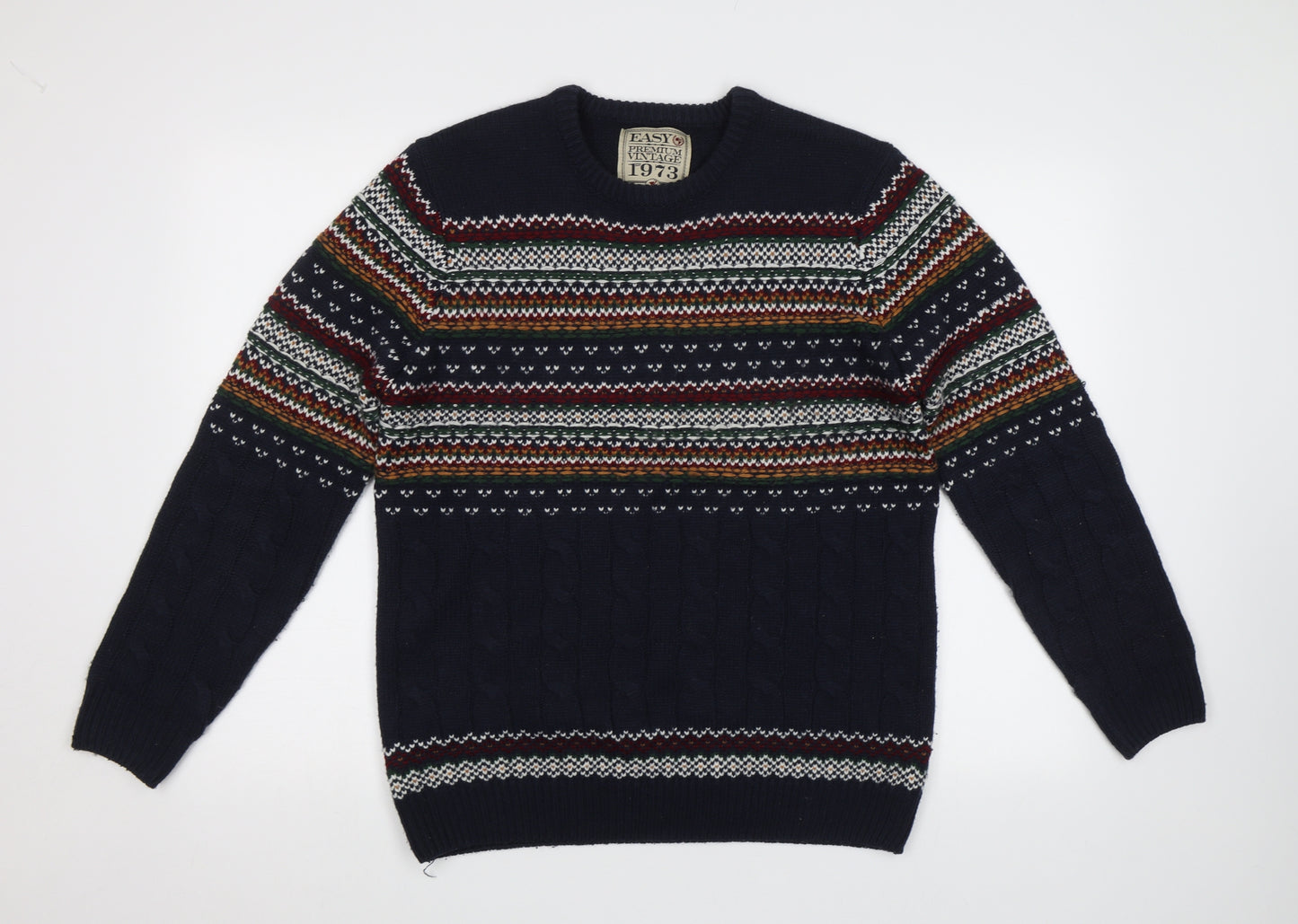 Easy Mens Blue Fair Isle  Pullover Jumper Size M