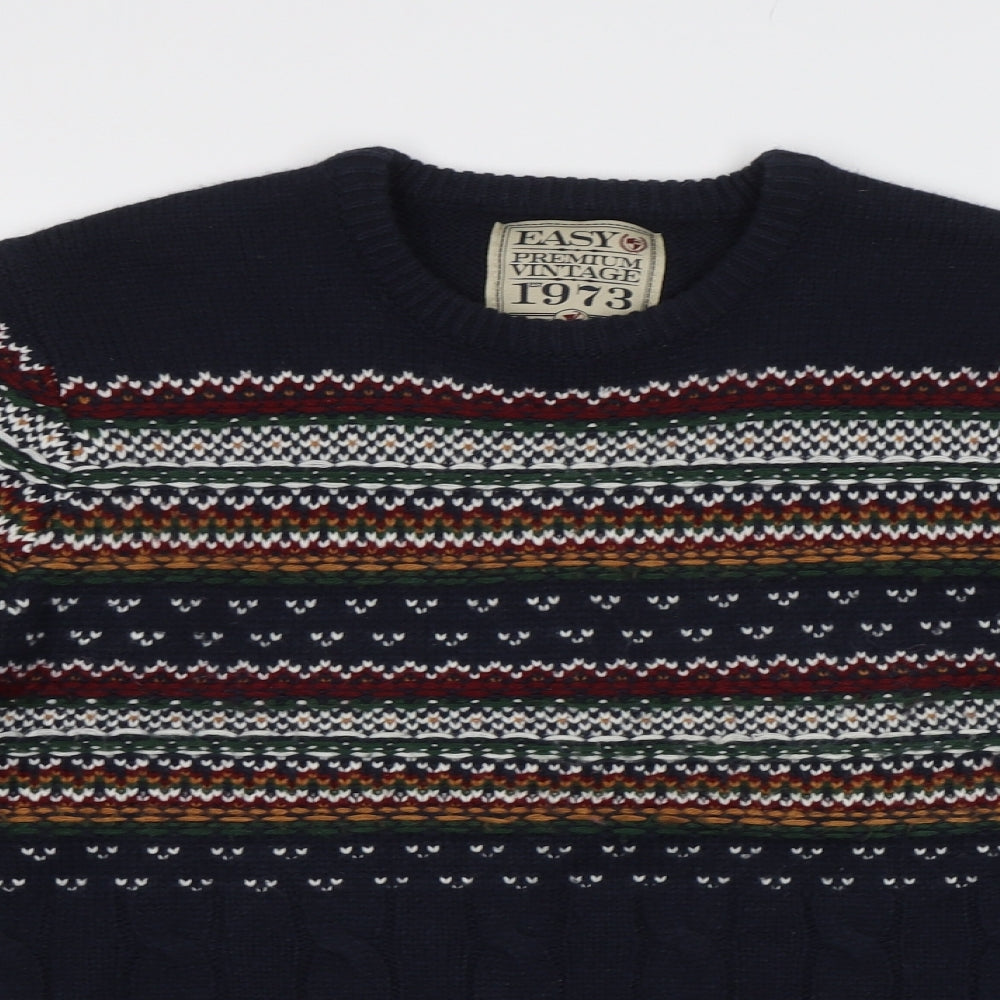 Easy Mens Blue Fair Isle  Pullover Jumper Size M