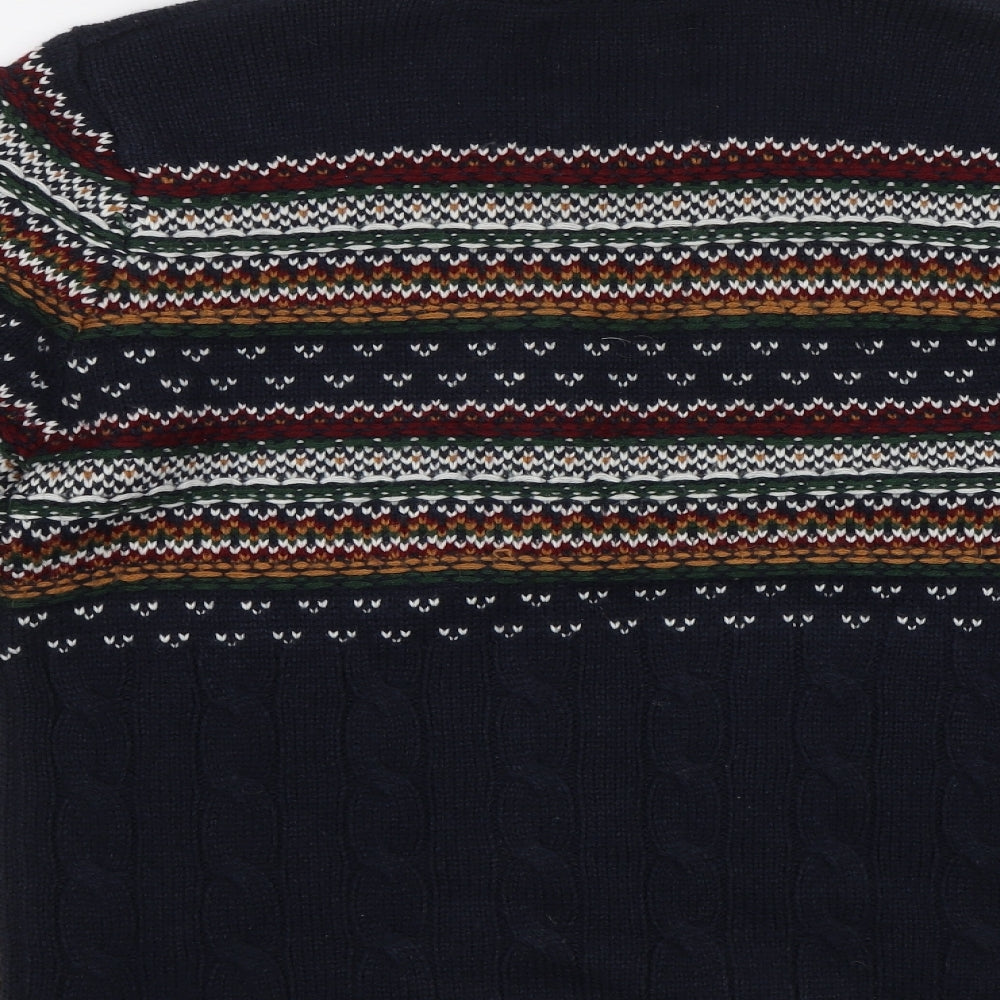 Easy Mens Blue Fair Isle  Pullover Jumper Size M