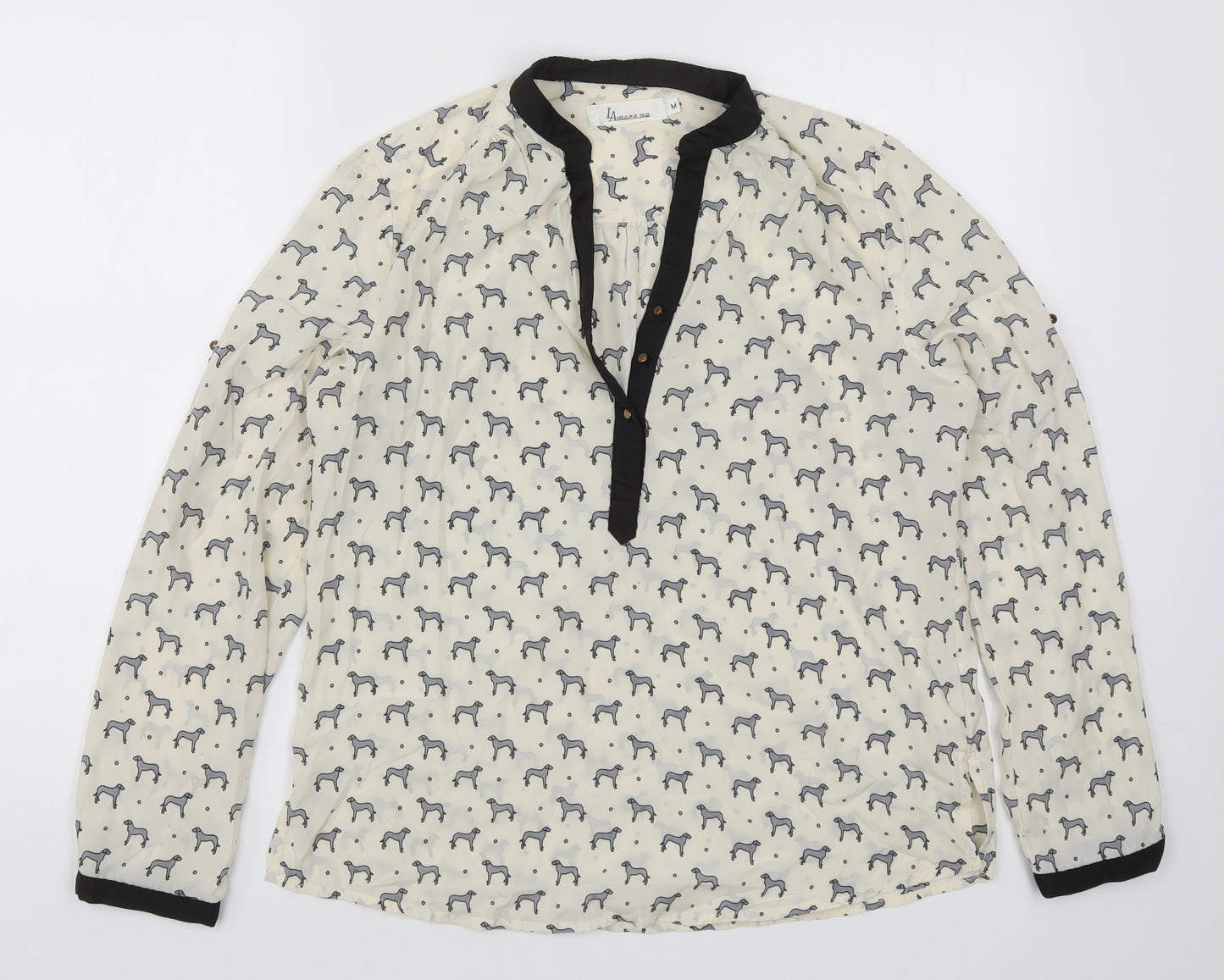 Lamore La Womens Beige   Basic Blouse Size L  - Dig Print