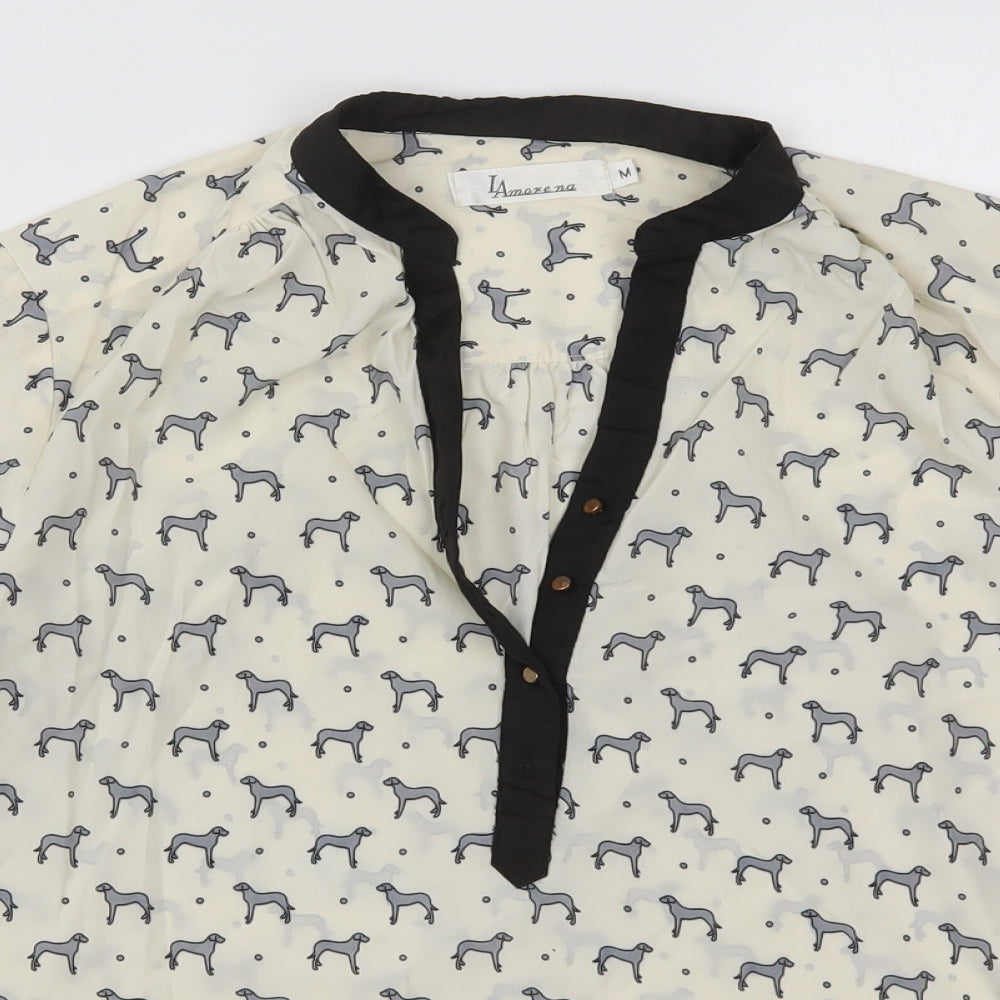 Lamore La Womens Beige   Basic Blouse Size L  - Dig Print