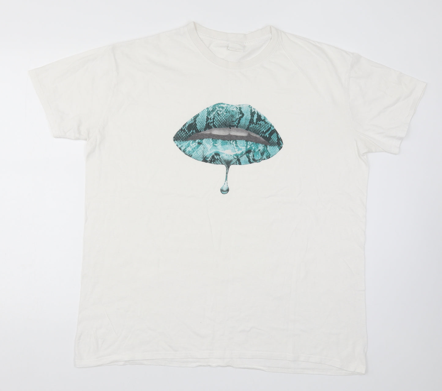 Preworn Mens White    T-Shirt Size XL  - Blue Lips