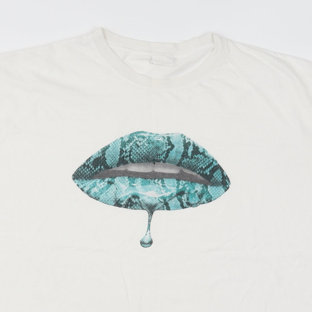 Preworn Mens White    T-Shirt Size XL  - Blue Lips