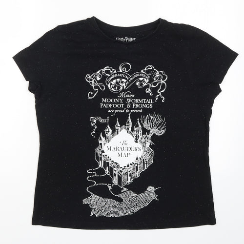 Primark Womens Black   Basic T-Shirt Size 10  - Harry Potter Marauders Map