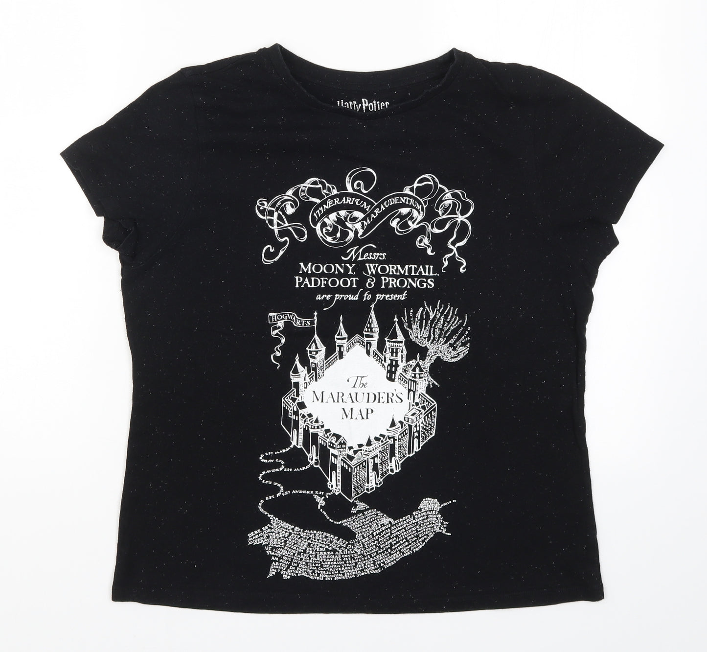 Primark Womens Black   Basic T-Shirt Size 10  - Harry Potter Marauders Map