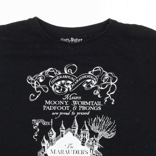 Primark Womens Black   Basic T-Shirt Size 10  - Harry Potter Marauders Map