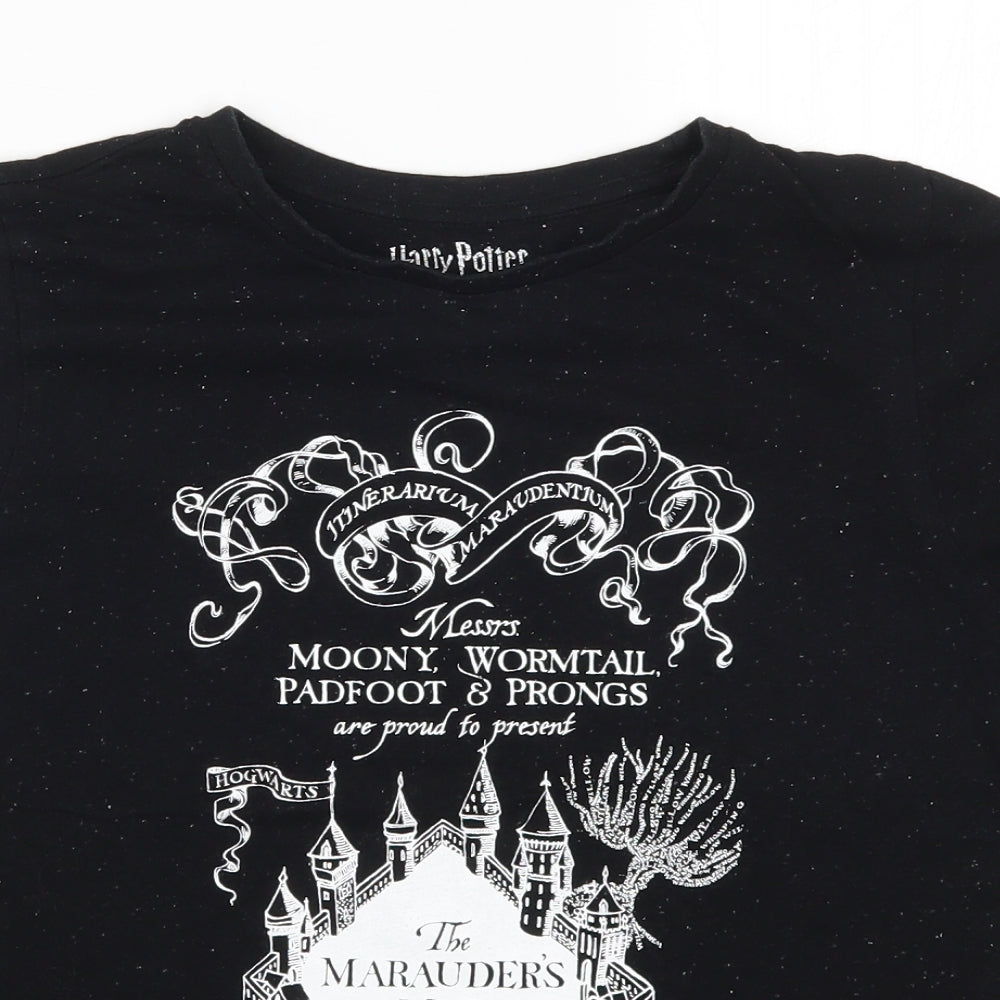 Primark Womens Black   Basic T-Shirt Size 10  - Harry Potter Marauders Map