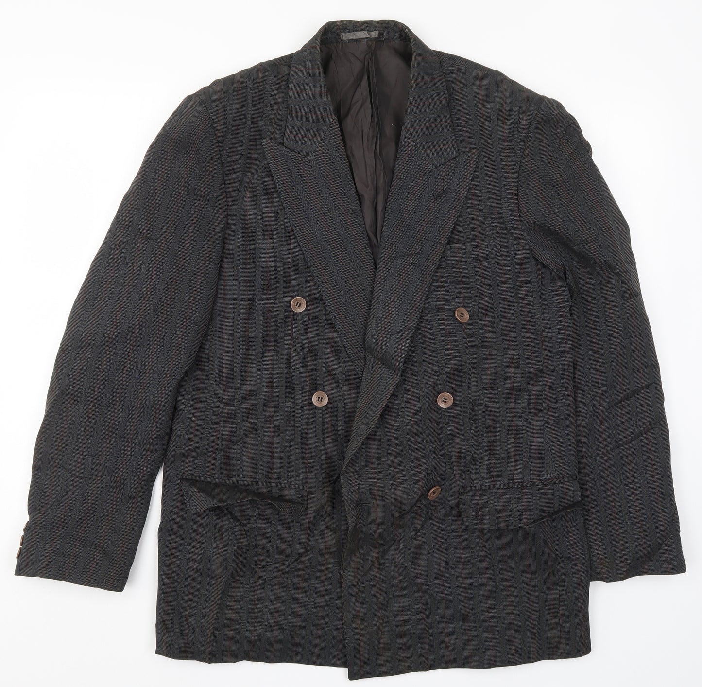 Preworn Mens Grey Striped  Jacket Suit Jacket Size 40  - Red and Blue