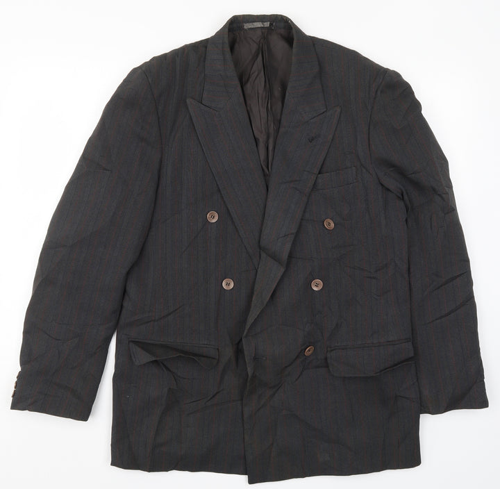 Preworn Mens Grey Striped  Jacket Suit Jacket Size 40  - Red and Blue