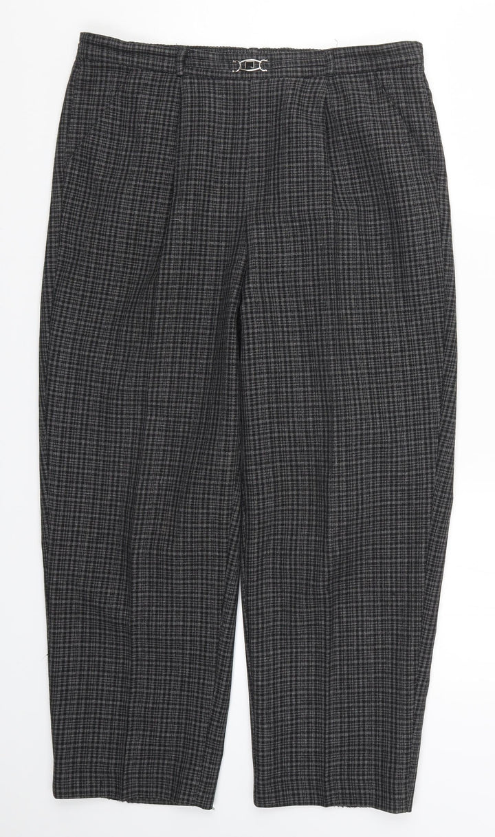 Bonmarché Womens Grey Check Trousers Size 12 L24 in