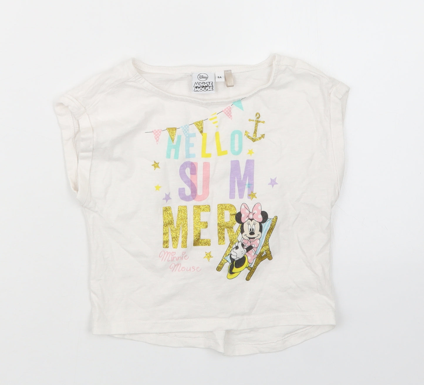 Disney Girls White   Basic T-Shirt Size 6 Years  - Minnie Mouse