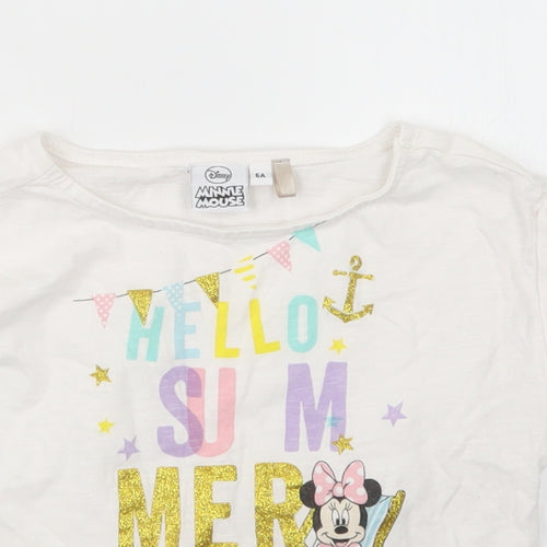Disney Girls White   Basic T-Shirt Size 6 Years  - Minnie Mouse