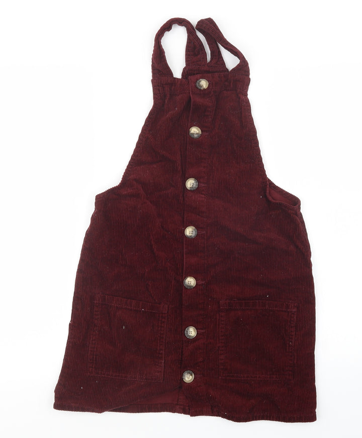 Denim Co. Womens Red Velvet Pinafore/Dungaree Dress Size 6