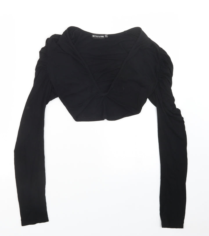 PRETTYLITTLETHING Womens Black Cropped T-Shirt Size 8