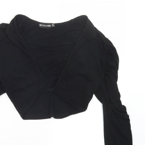 PRETTYLITTLETHING Womens Black   Cropped T-Shirt Size 8