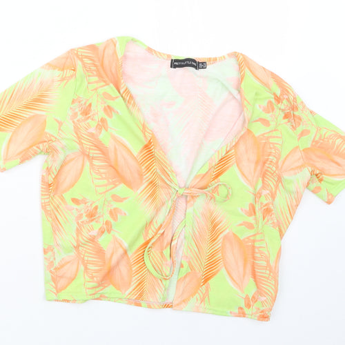 PRETTYLITTLETHING Womens Yellow Geometric  Cropped T-Shirt Size 12