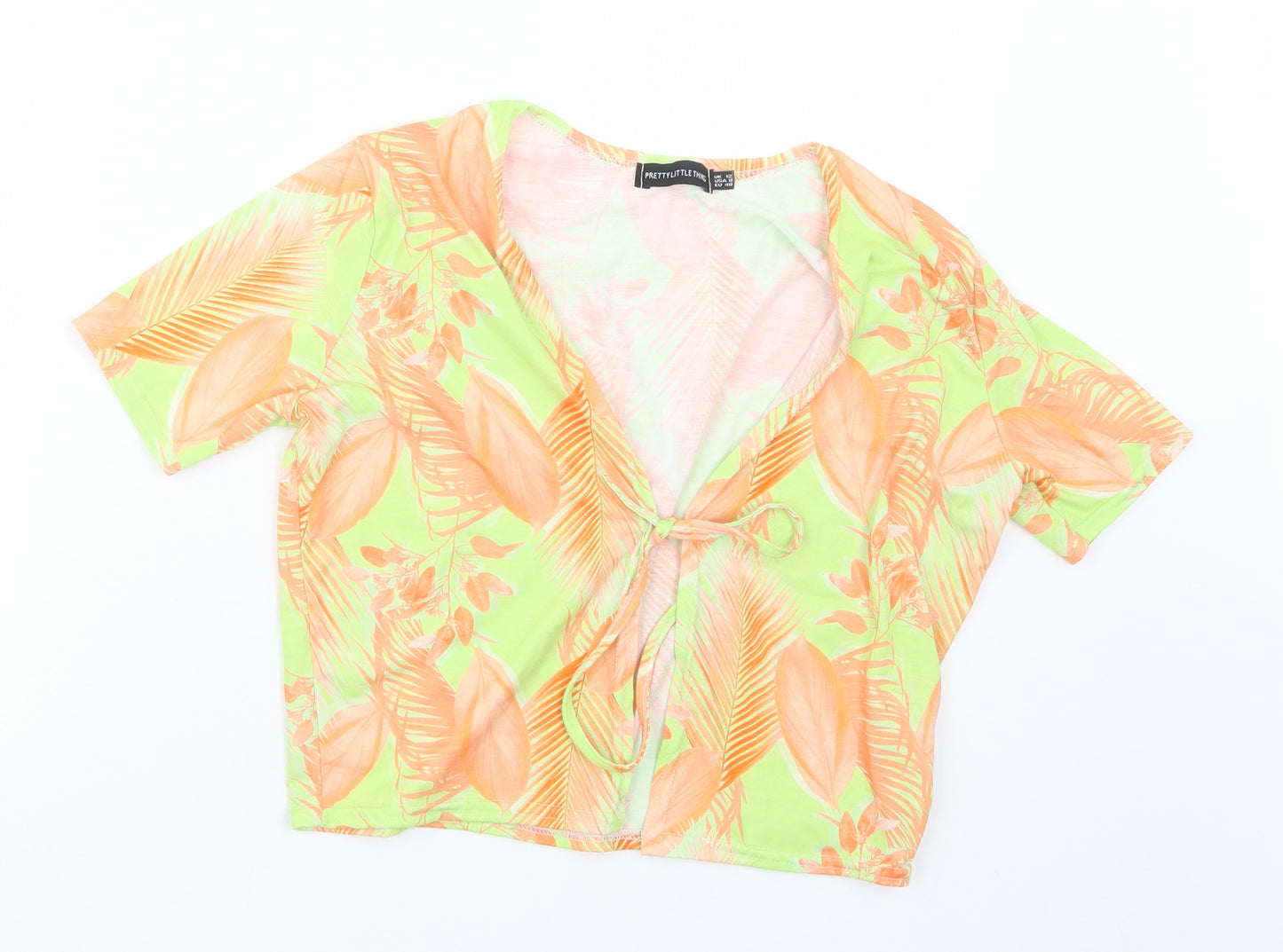 PRETTYLITTLETHING Womens Yellow Geometric  Cropped T-Shirt Size 12