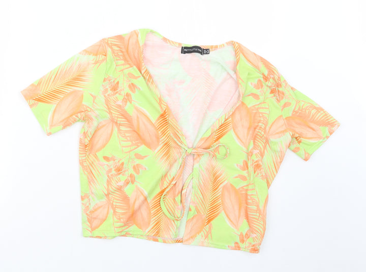PRETTYLITTLETHING Womens Yellow Geometric  Cropped T-Shirt Size 12