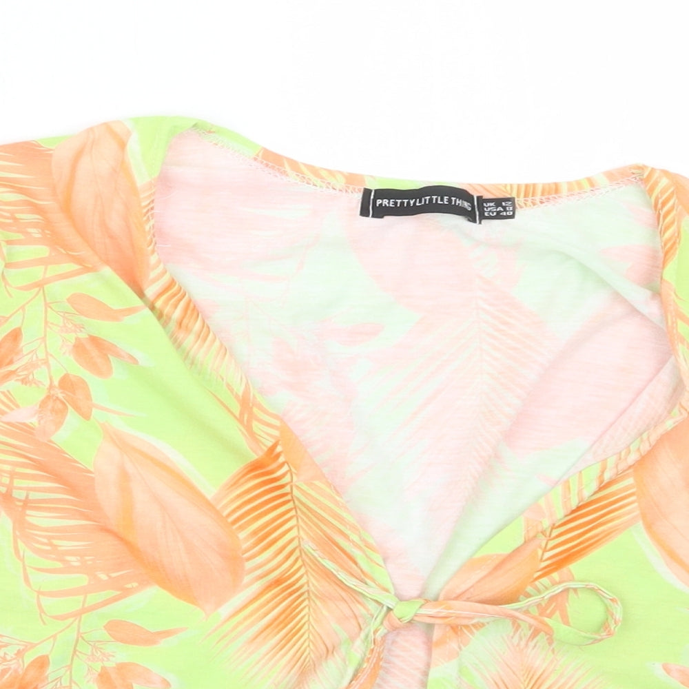 PRETTYLITTLETHING Womens Yellow Geometric  Cropped T-Shirt Size 12