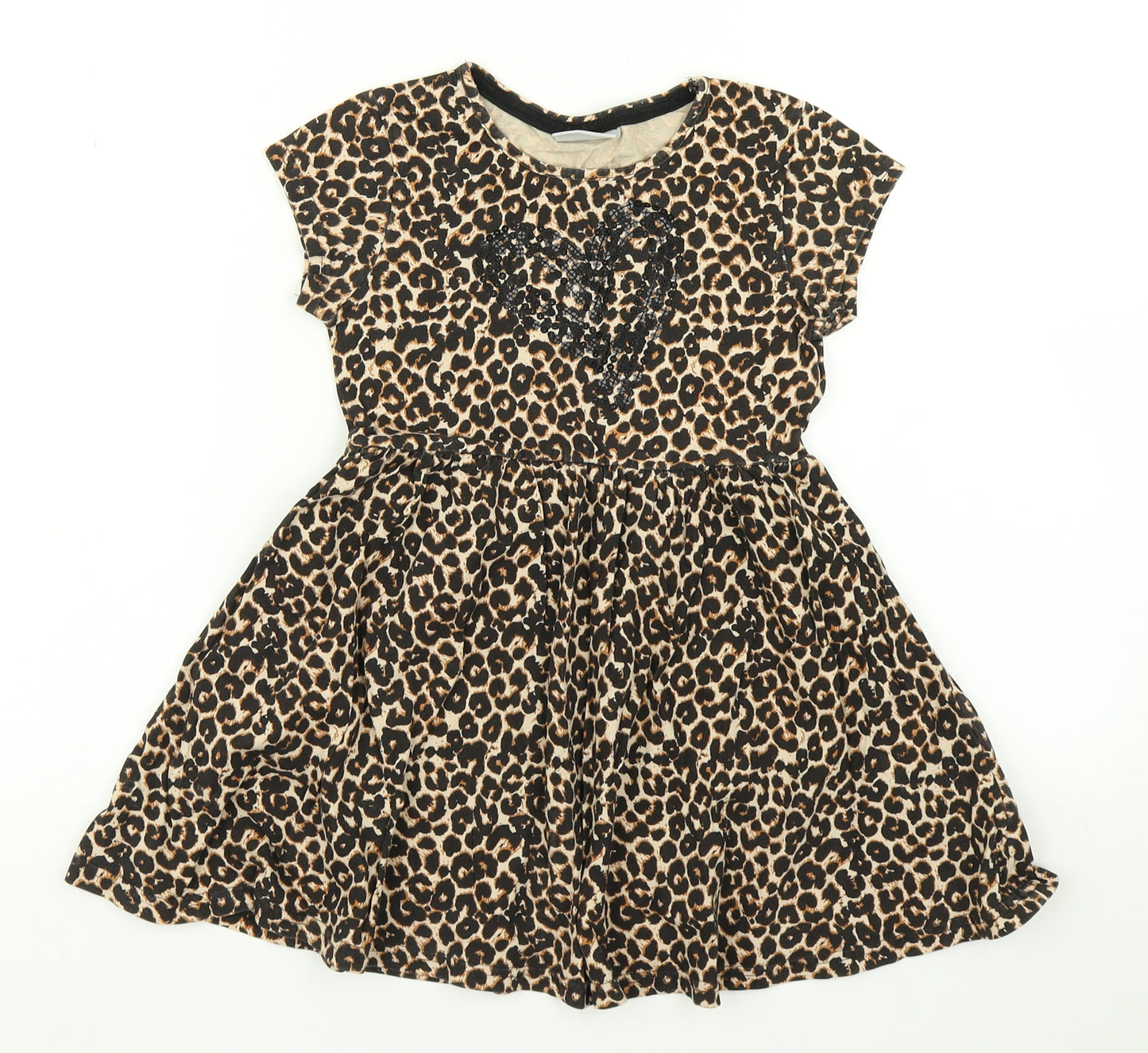 Matalan Girls Brown Animal Print  Skater Dress  Size 6 Years