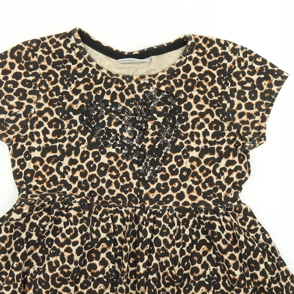 Matalan Girls Brown Animal Print  Skater Dress  Size 6 Years