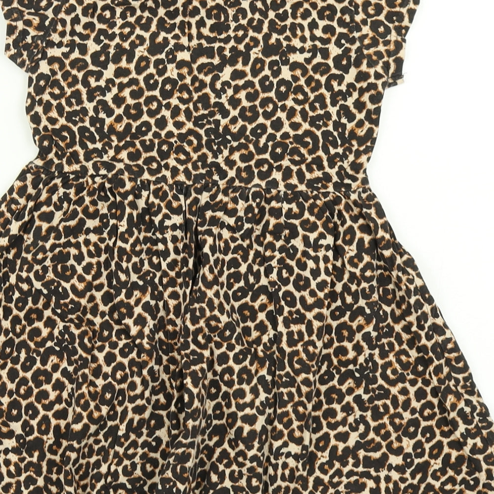 Matalan Girls Brown Animal Print  Skater Dress  Size 6 Years