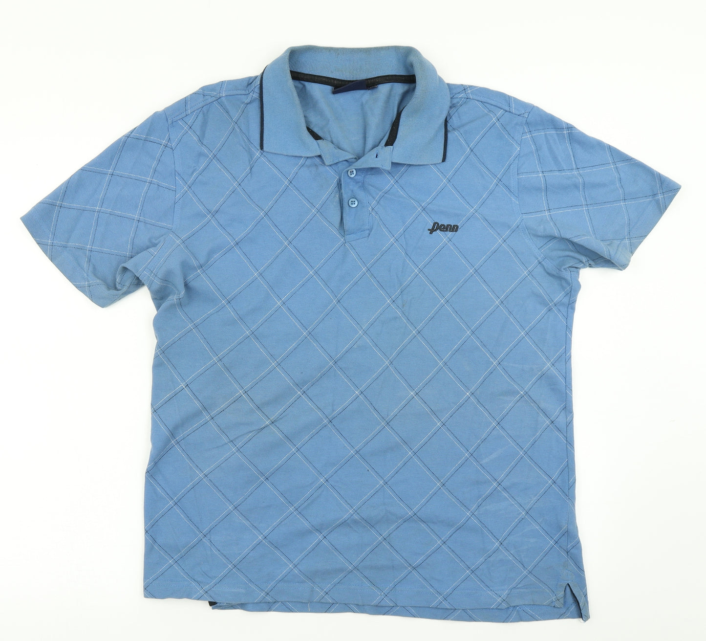 Penn Mens Blue Plaid   Polo Size M