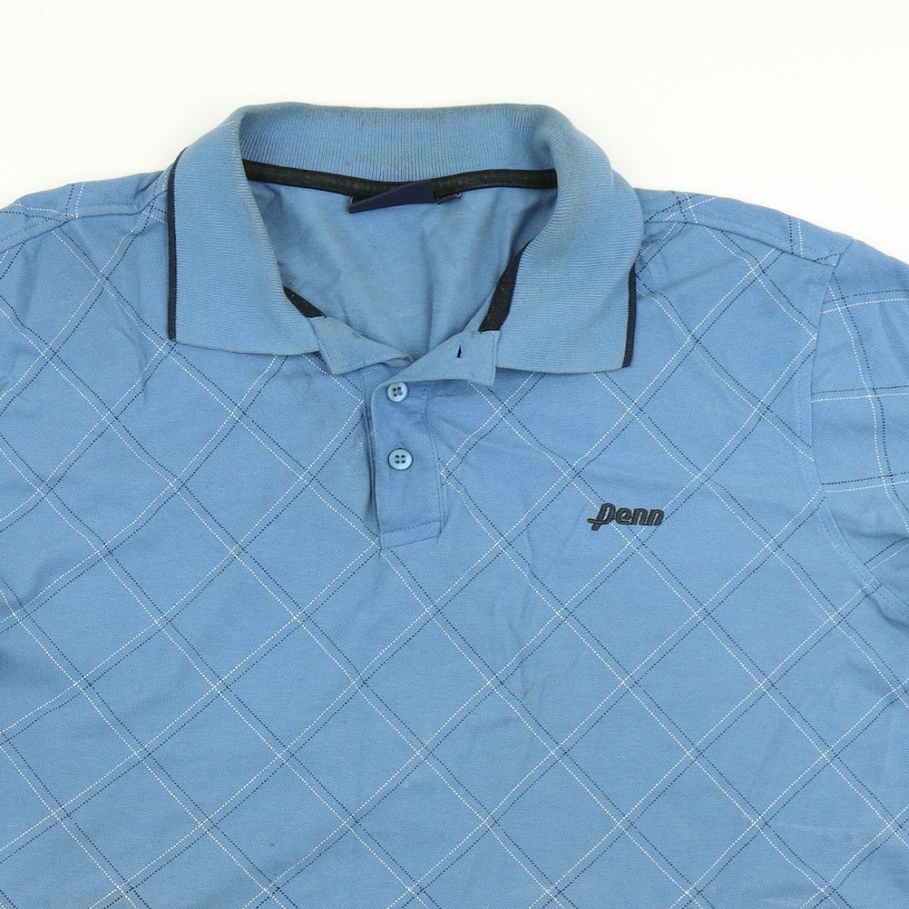 Penn Mens Blue Plaid   Polo Size M