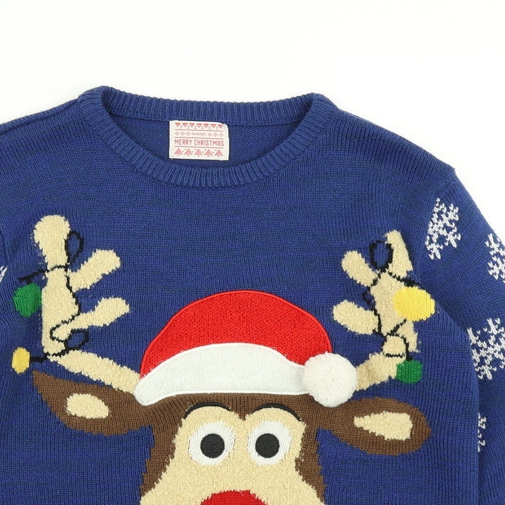 George Boys Blue  Knit Pullover Jumper Size 9-10 Years  - christmas Jumper