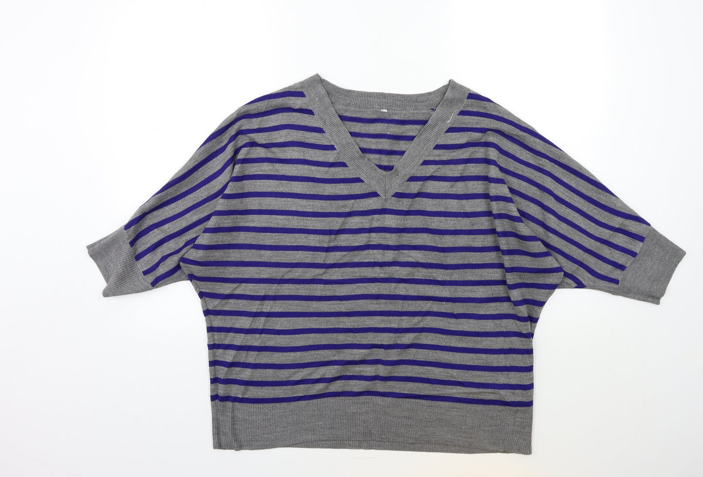BHS Womens Grey Striped Knit Pullover Jumper Size 18