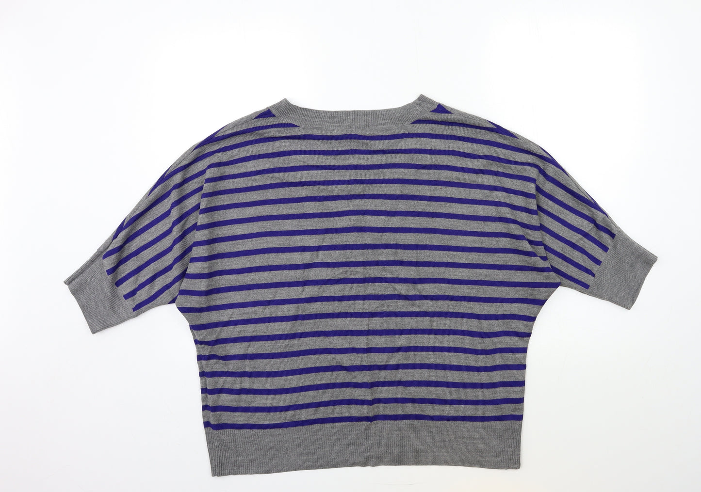 BHS Womens Grey Striped Knit Pullover Jumper Size 18