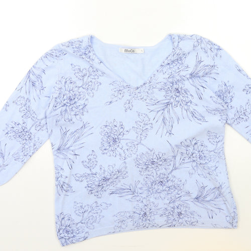 M&Co Womens Blue Floral Knit Pullover Jumper Size L