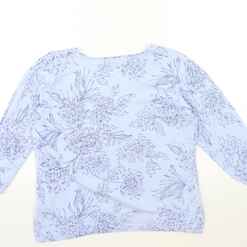 M&Co Womens Blue Floral Knit Pullover Jumper Size L