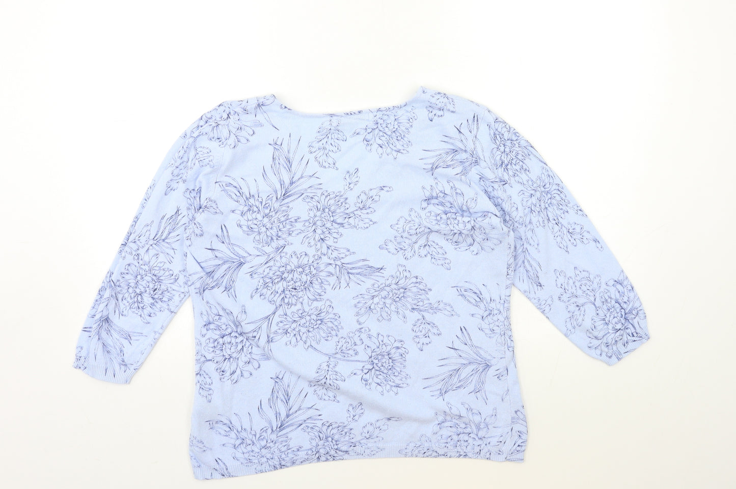 M&Co Womens Blue Floral Knit Pullover Jumper Size L