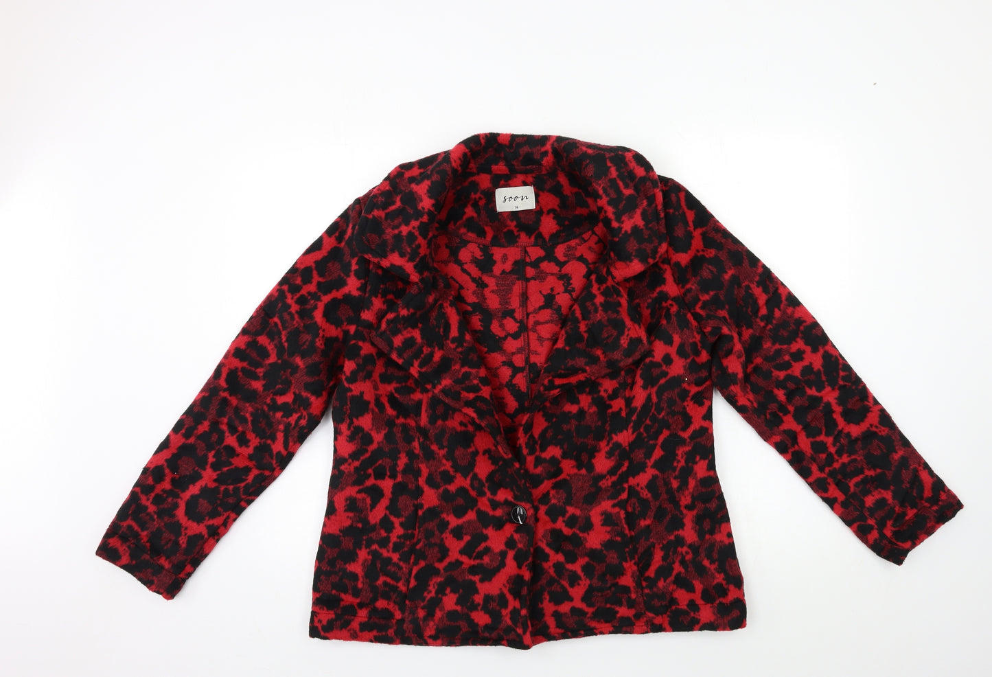 Soon Womens Red Floral  Overcoat Coat Size 14