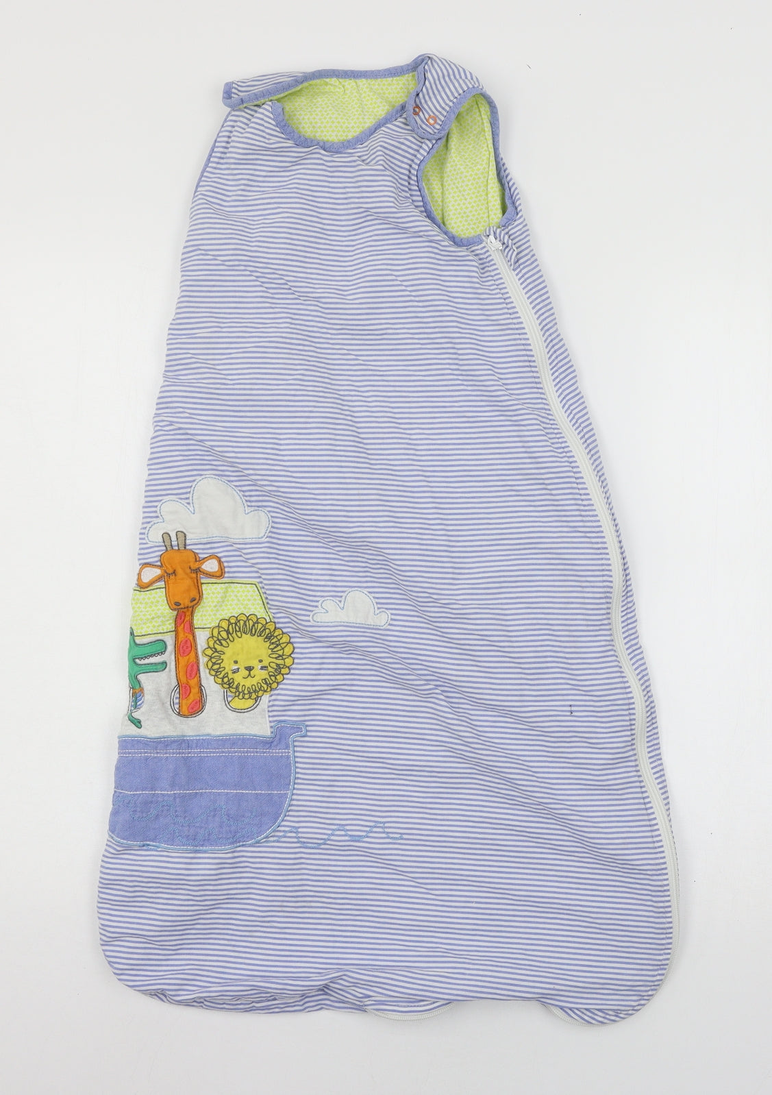 John Lewis Baby Blue Striped Jersey Babydoll One Piece Size 6-9 Months  - Lion Sleepsuit
