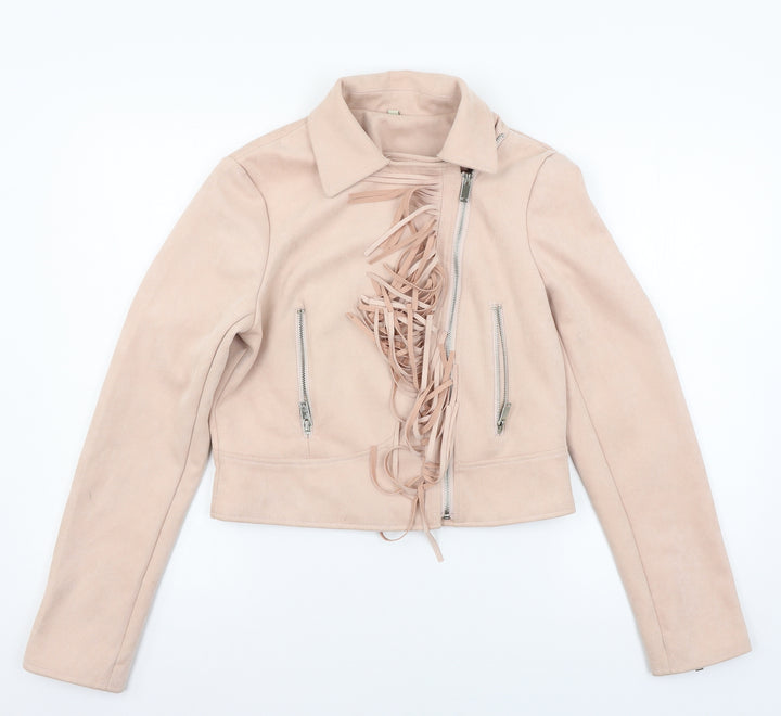 Preworn Girls Pink Jacket Coat Size XL - fringe detail