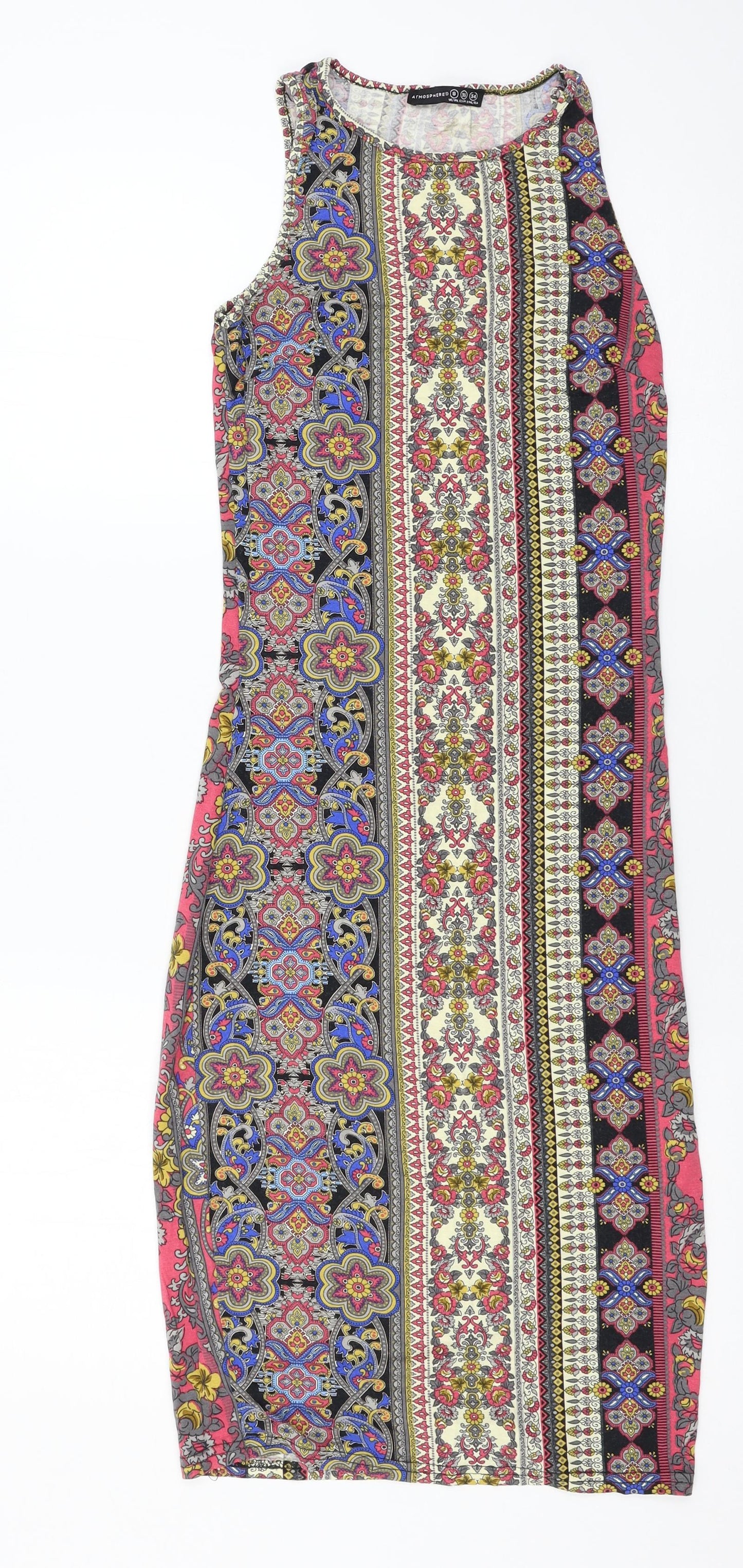 Atmosphere Womens Multicoloured Geometric Jersey Tank Dress  Size 8