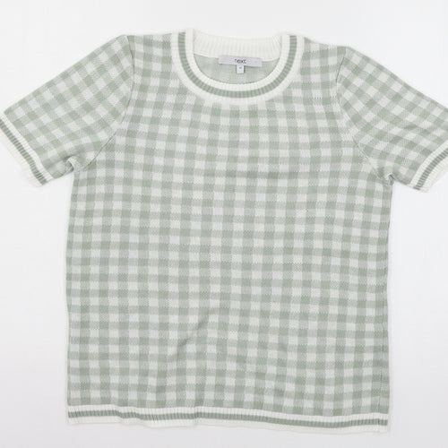 NEXT Womens Green Check Knit Pullover Jumper Size XS