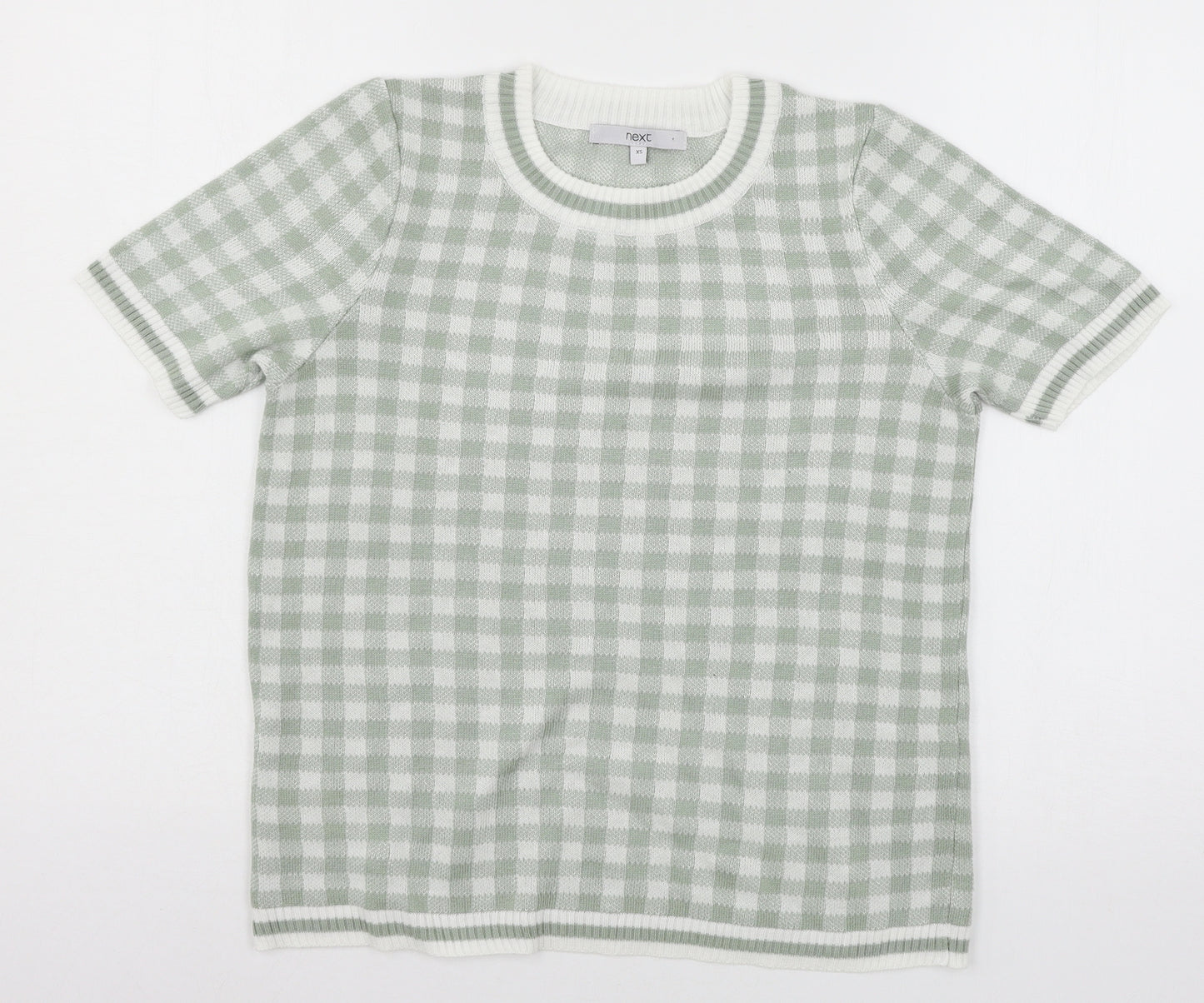 NEXT Womens Green Check Knit Pullover Jumper Size XS