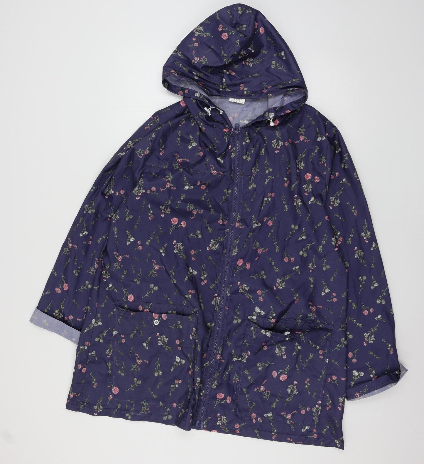 Anne De Lancay  Womens Blue Floral  Parka Coat Size L
